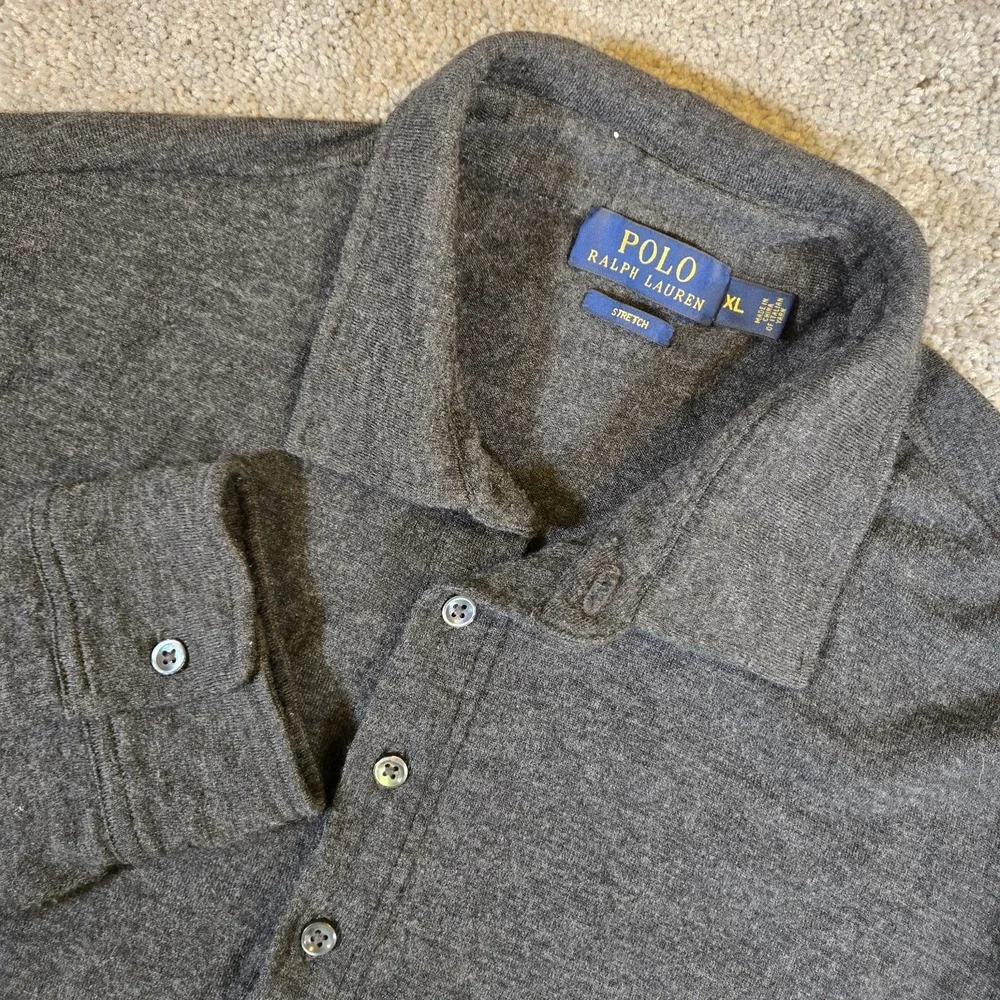 Polo Ralph Lauren Long Sleeve‎ Polo Shirt Mens XL Heather Gray Sweater Button